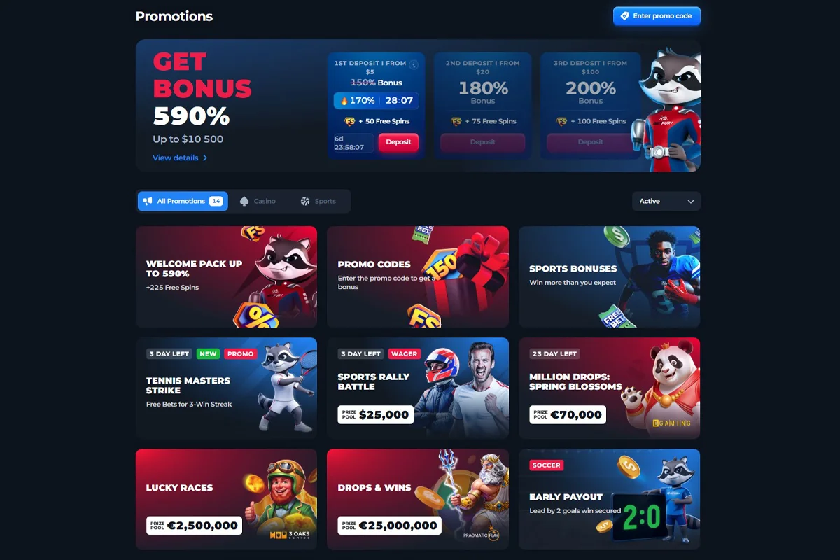 Live BetFury rakeback promo page captured during verification
