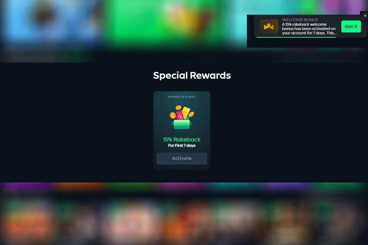 Live Gamdom rakeback promo page captured during verification