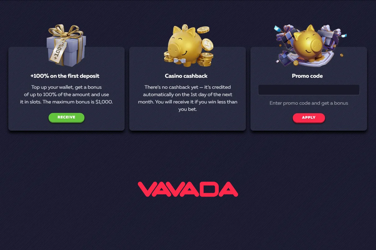 Live Vavada cashback promo page captured during verification