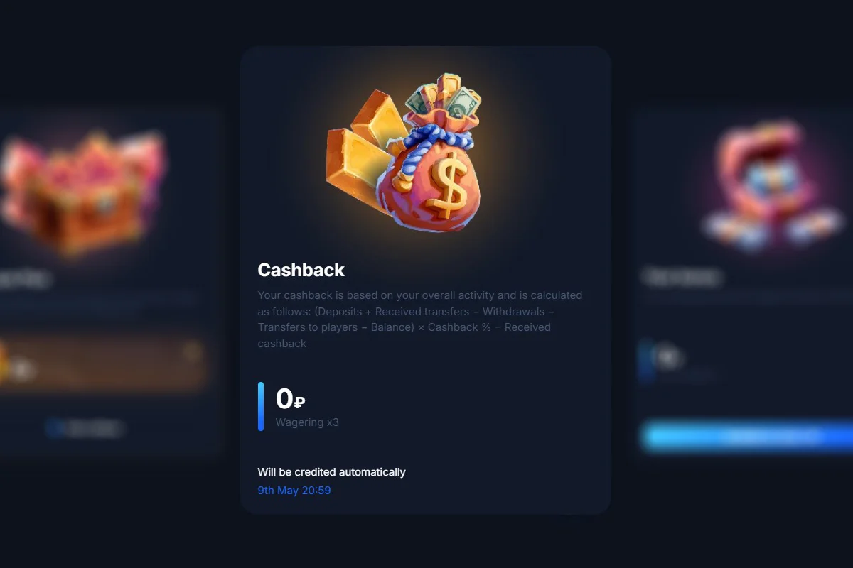 Live Vodka Casino cashback promo page captured during verification